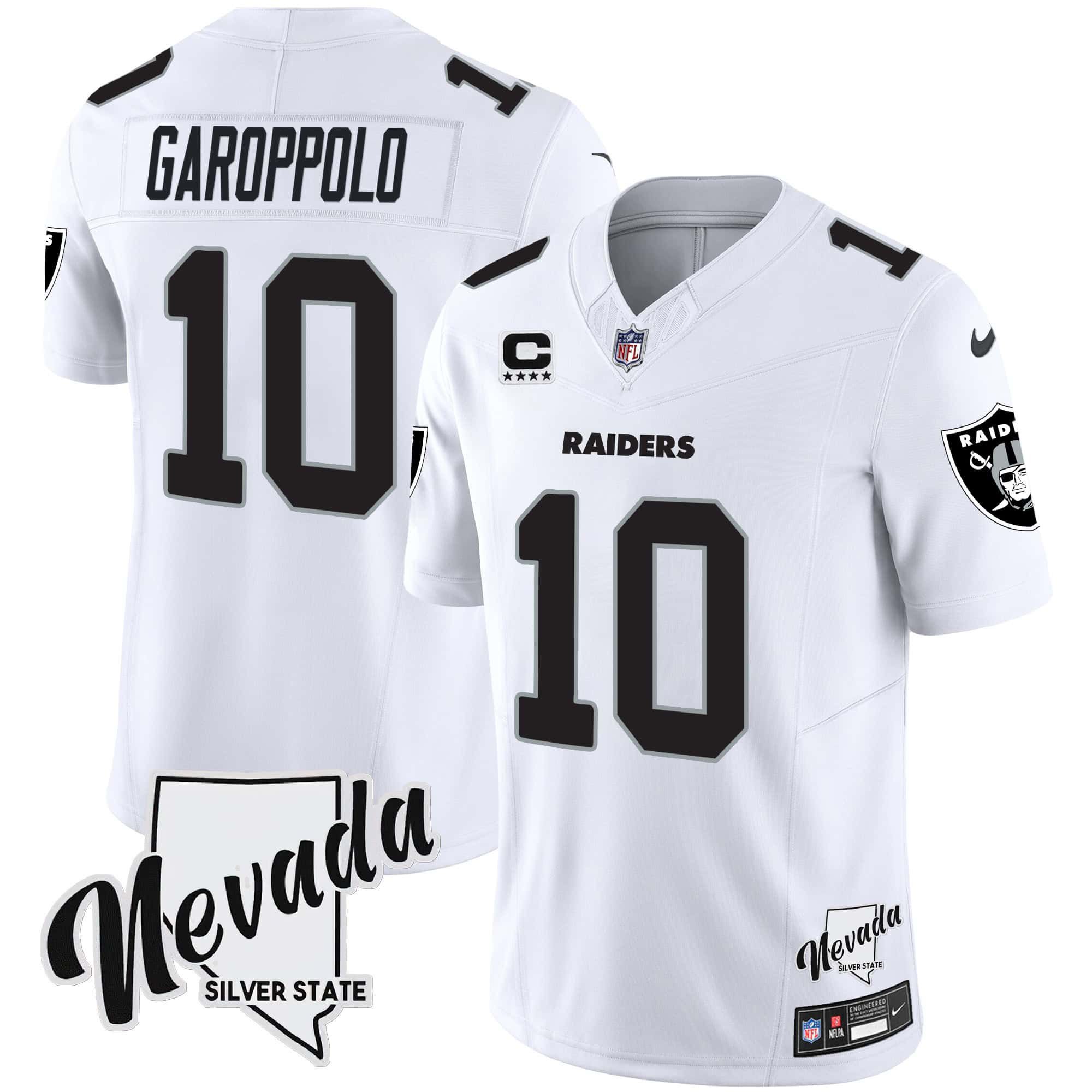 Men Oakland Raiders 10 Garoppo White 2024 Nike Nevada Silver State Patch Vapor NFL Jersey